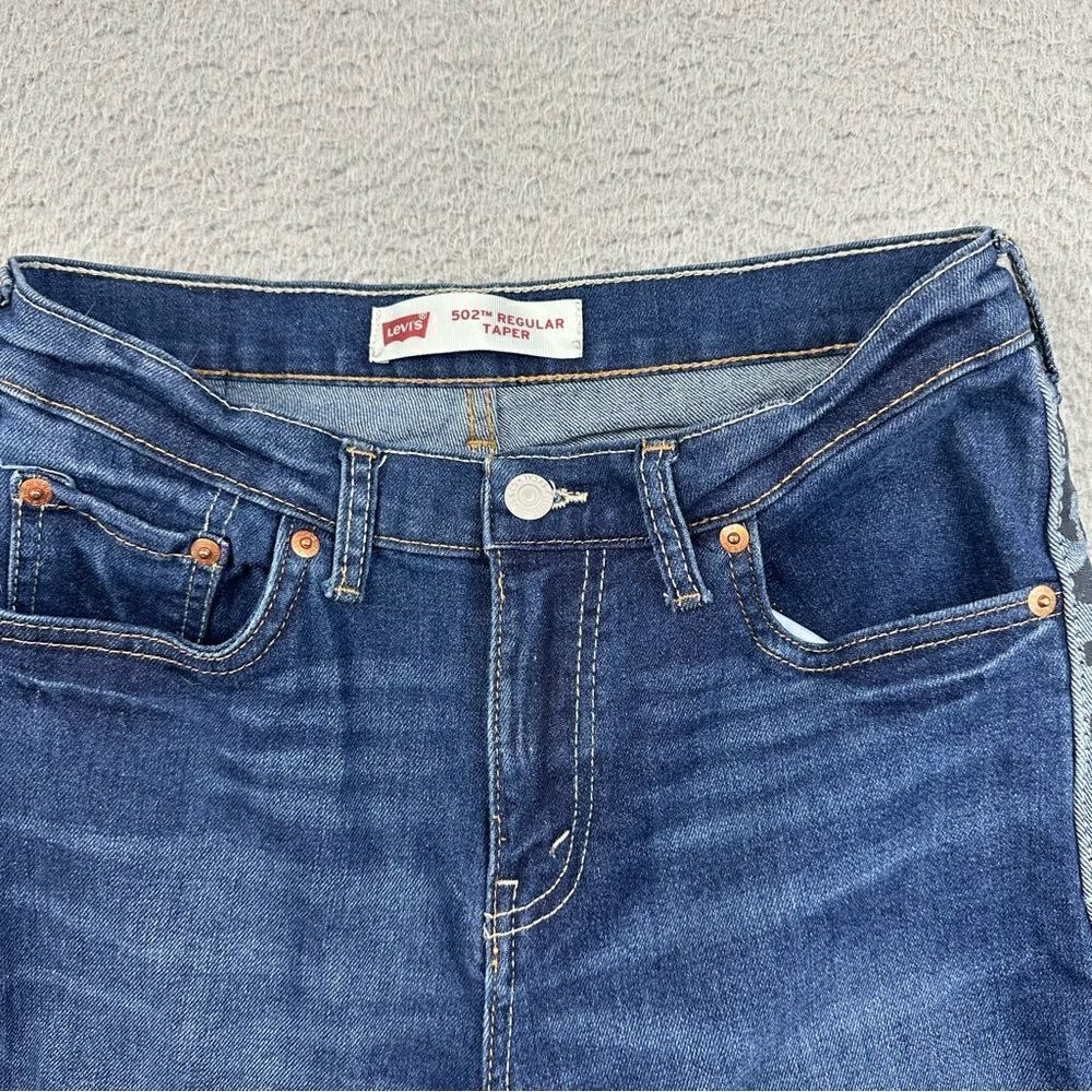 Levis 502 Jeans Womens 16 Regular Blue  Tapered Leg Stipe Logo Denim Prep 28x29* - Picture 4 of 16